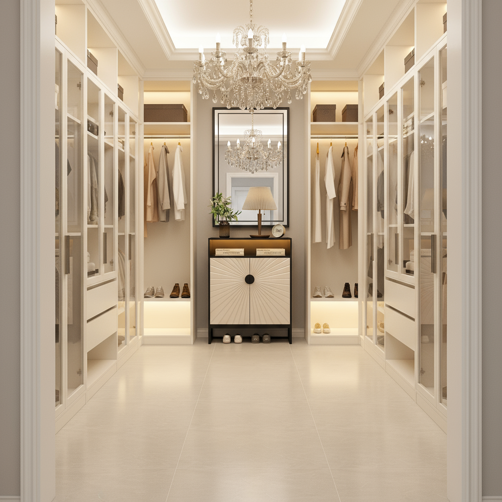 Walk-in Closet - Cabinet Against Back Wall