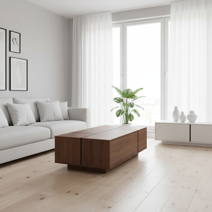 Walnut Coffee Table with Black Drawer Stripes