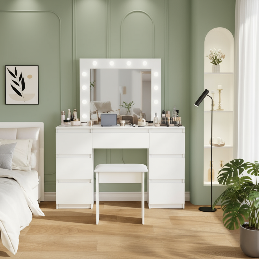 White dressing table without nightstands - front view