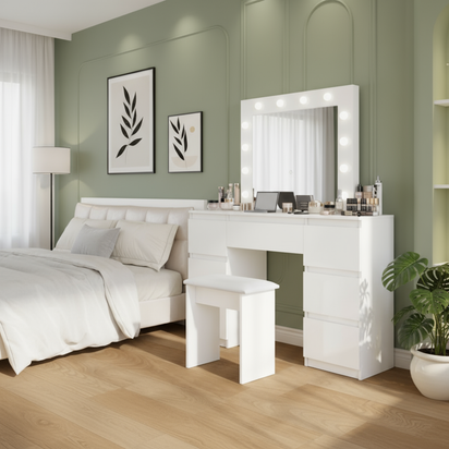 White dressing table without nightstands - side view