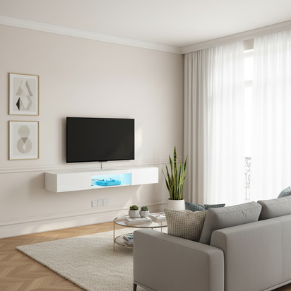 White TV Stand Empty Compartments - Layout 4