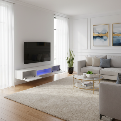 White TV Stand Open Doors - Layout 4