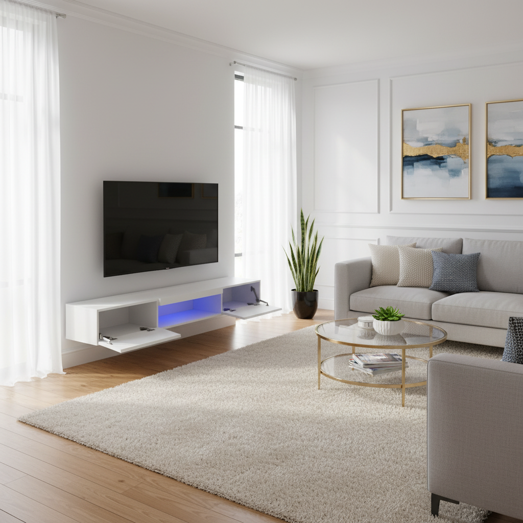 White TV Stand Open Doors - Layout 4