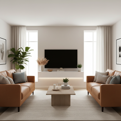 White TV Stand - Two Sofas