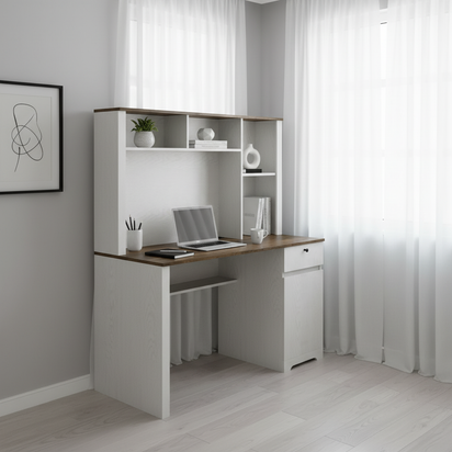 White & Wood Desk - Corner - No Wire