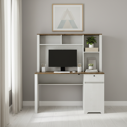 White & Wood Desk - No Wire - Centered