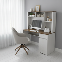 White & Wood Desk - No Wire - With Chair