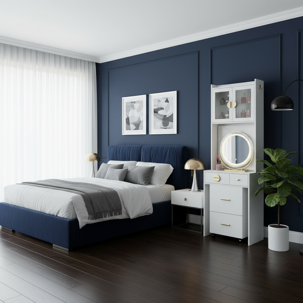 Wide room shot with vanity center-right