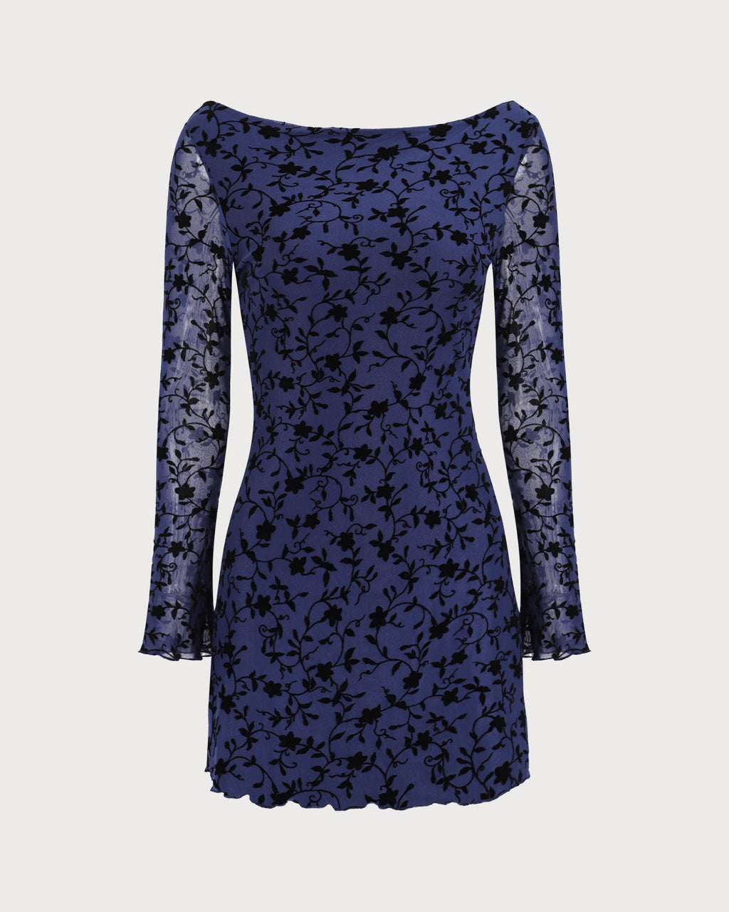 Sapphire See-Through Long Sleeve Mini Dress