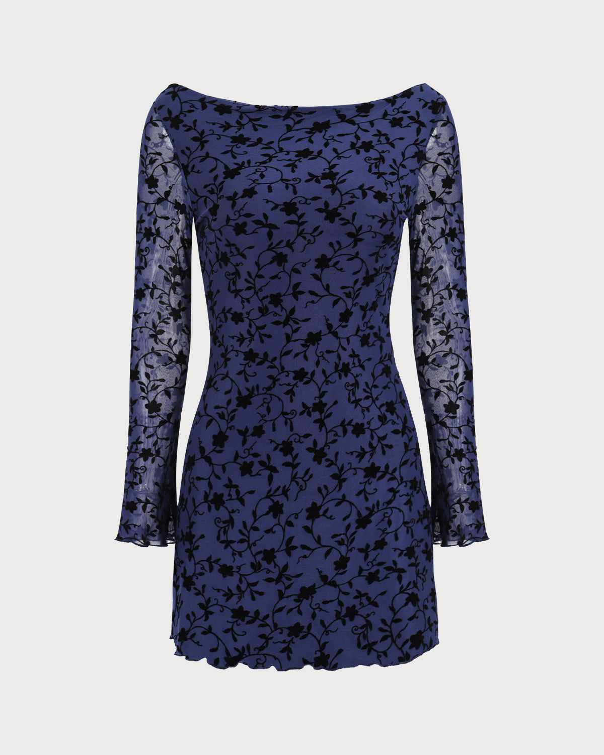 Sapphire See-Through Long Sleeve Mini Dress