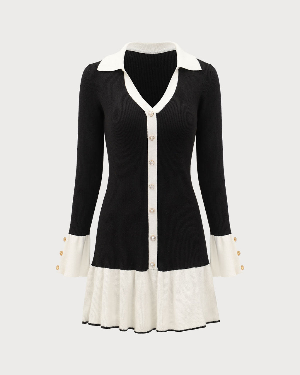 Obsidian Bell Sleeve Contrast Sweater Dress