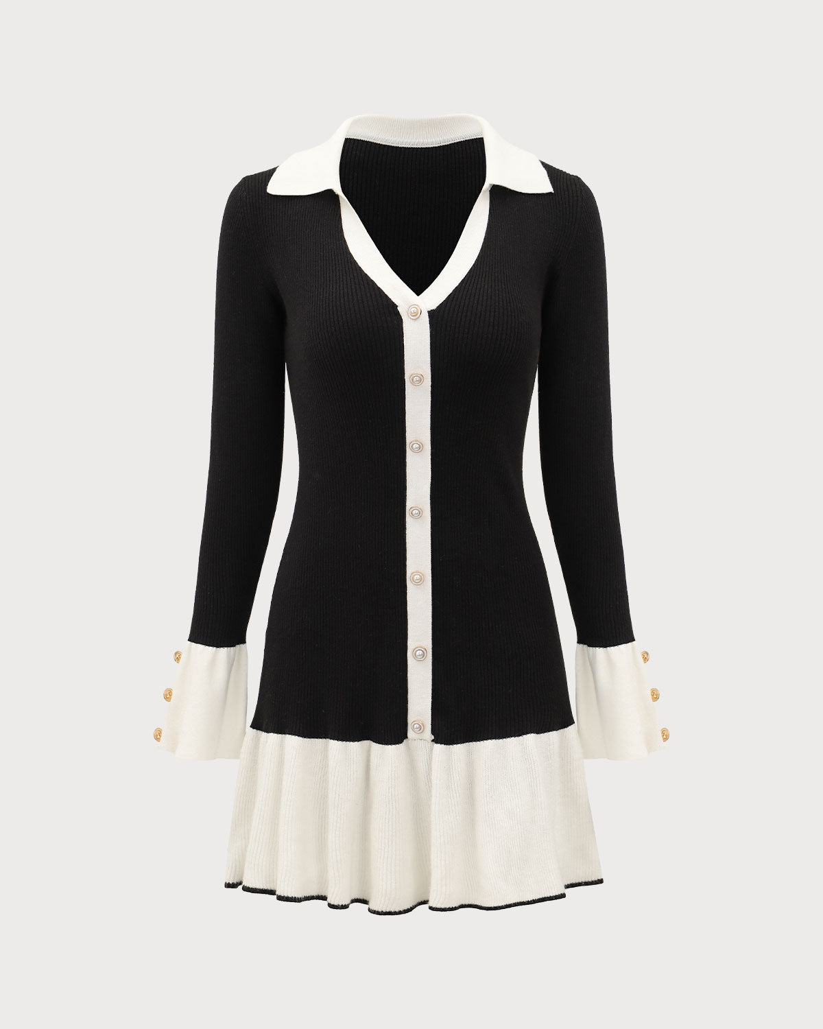 Obsidian Bell Sleeve Contrast Sweater Dress