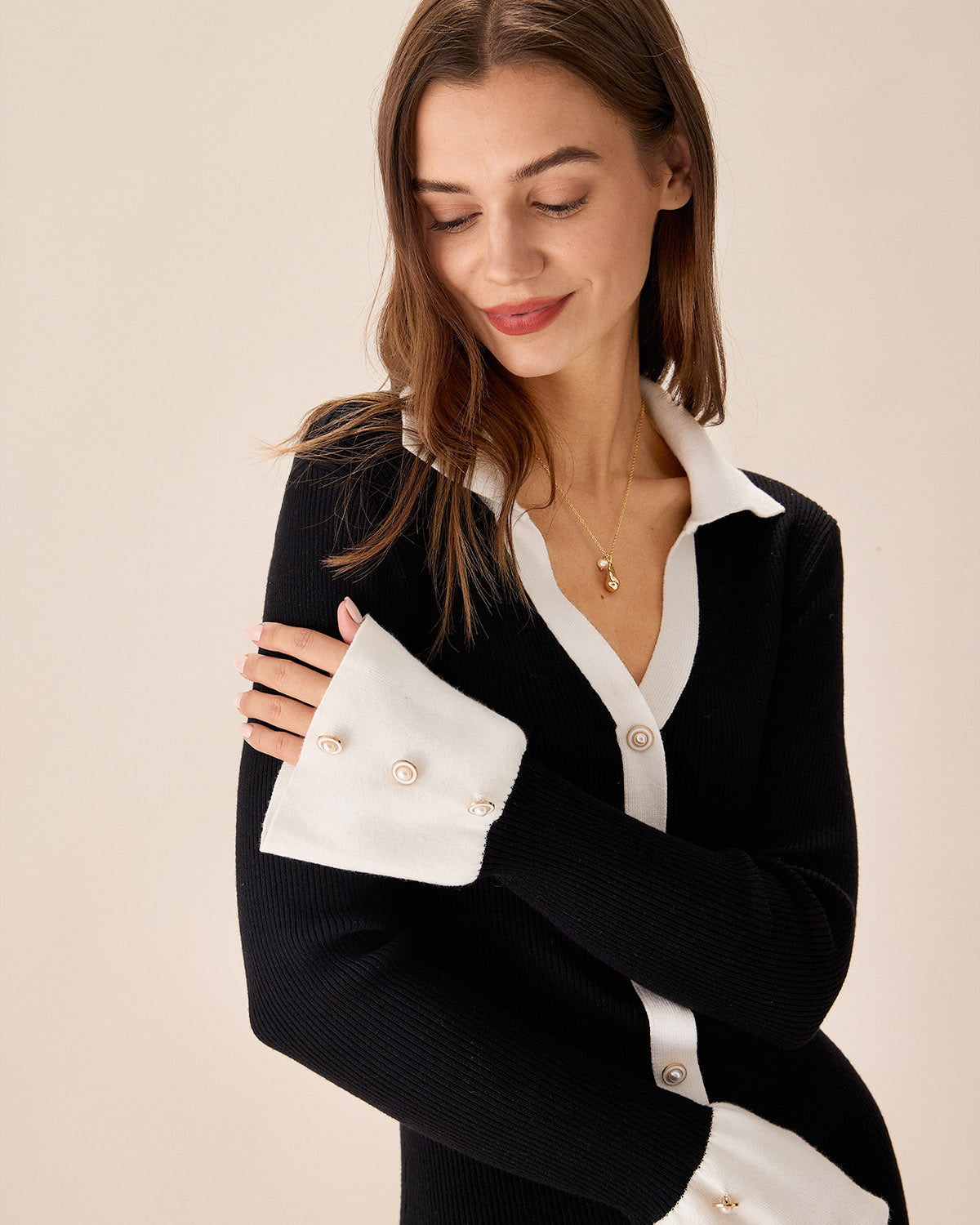 Obsidian Bell Sleeve Contrast Sweater Dress