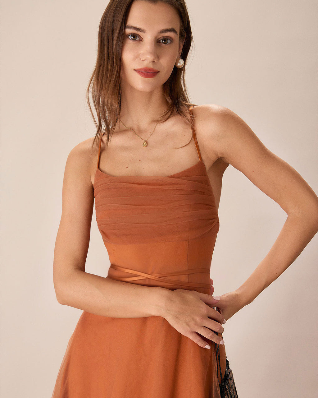 Caramel Dream Mesh Flowy Slip Midi Dress