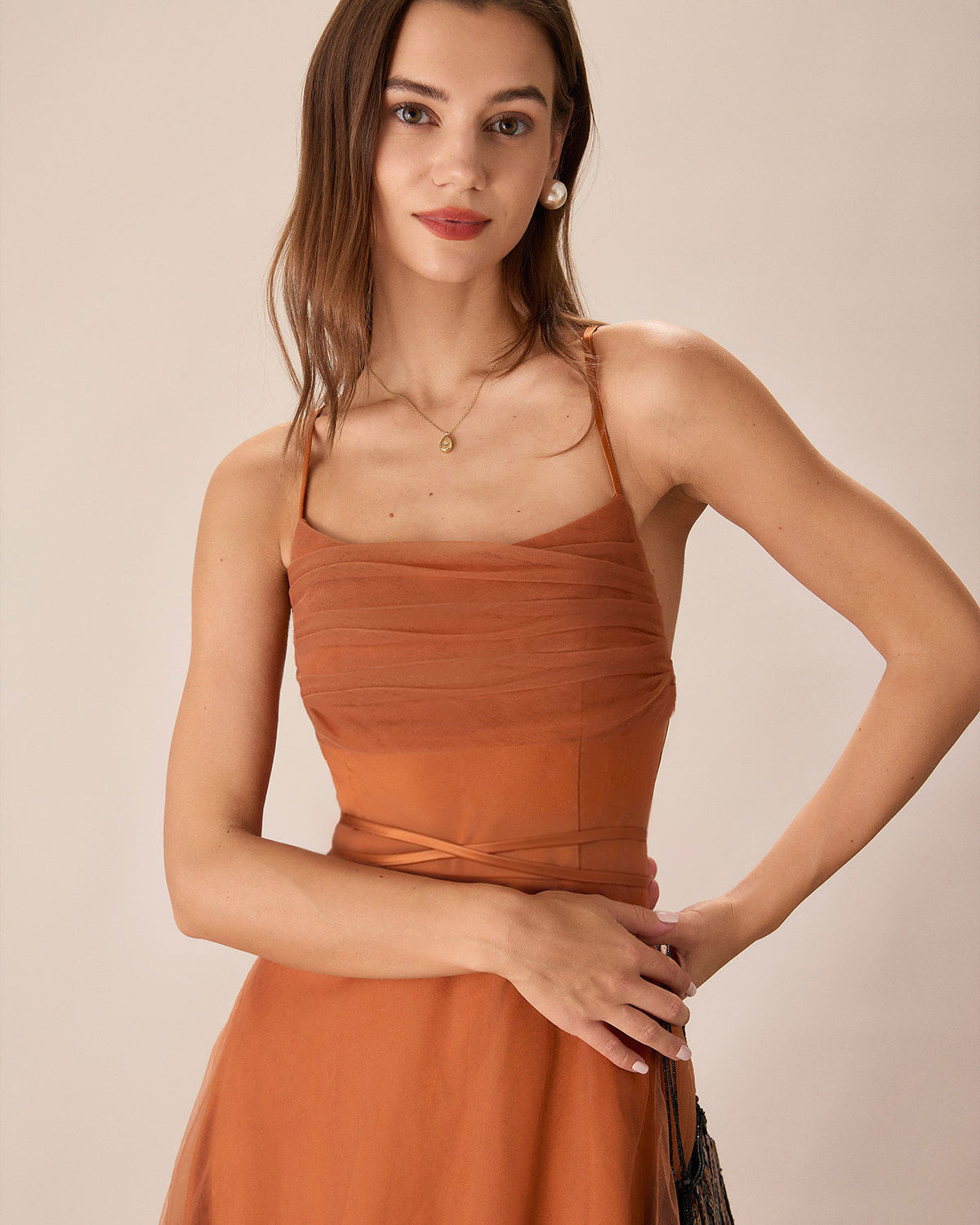 Caramel Dream Mesh Flowy Slip Midi Dress