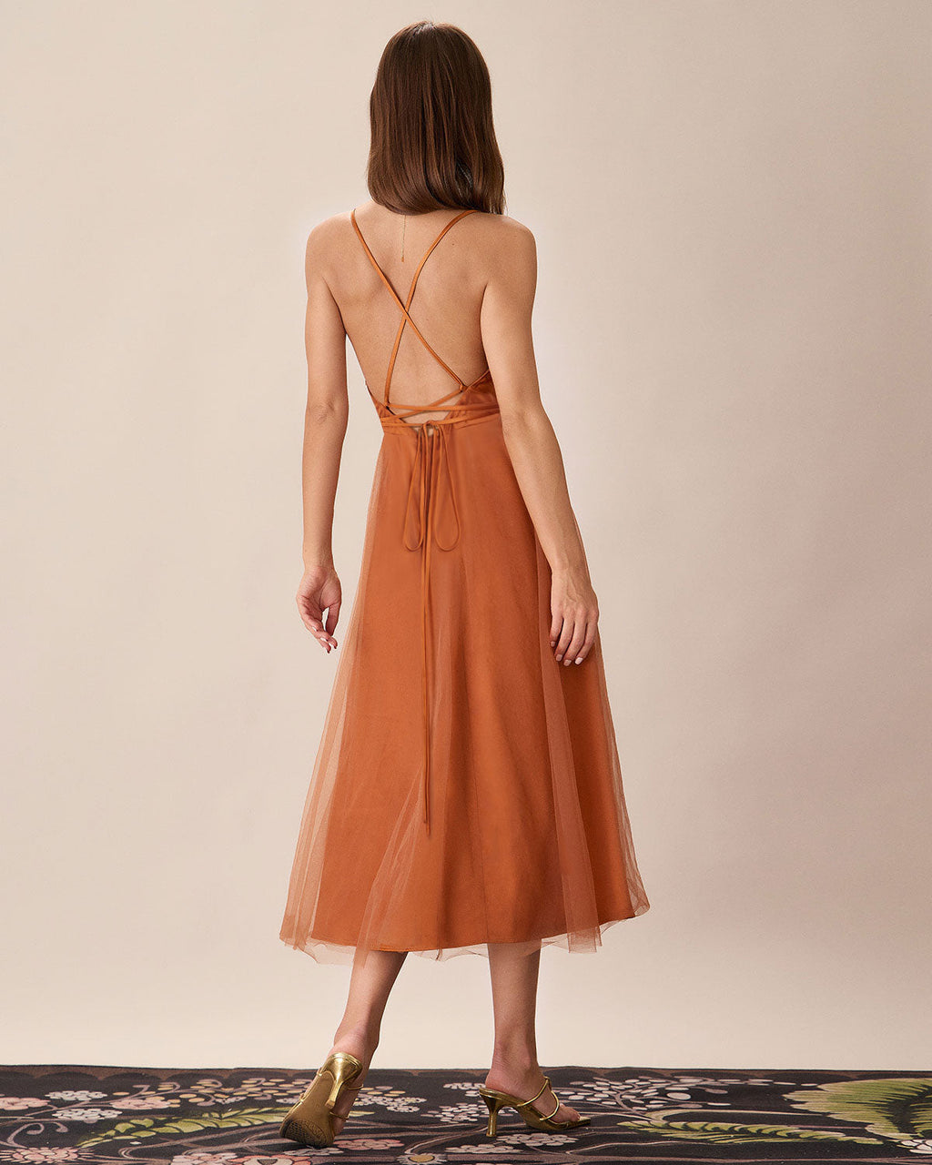 Caramel Dream Mesh Flowy Slip Midi Dress