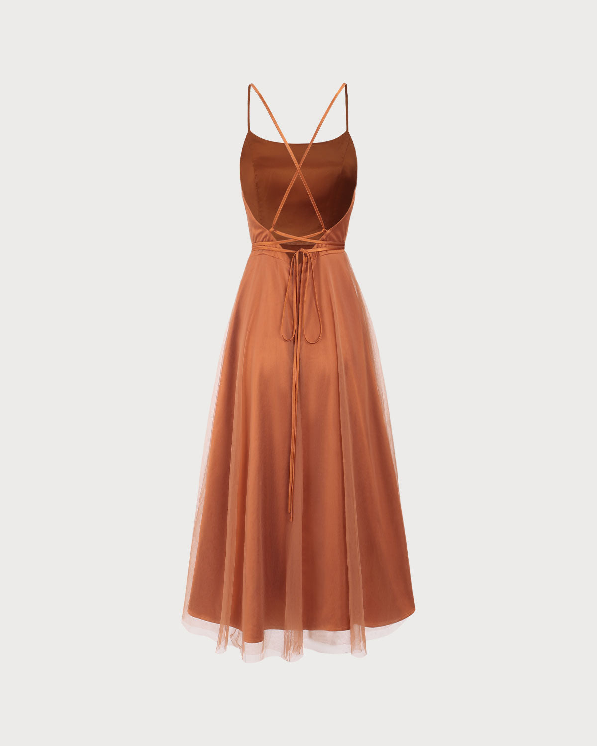 Caramel Dream Mesh Flowy Slip Midi Dress