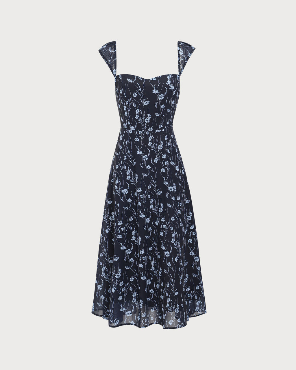 Fiery Floral Sweetheart Neck Midi Dress