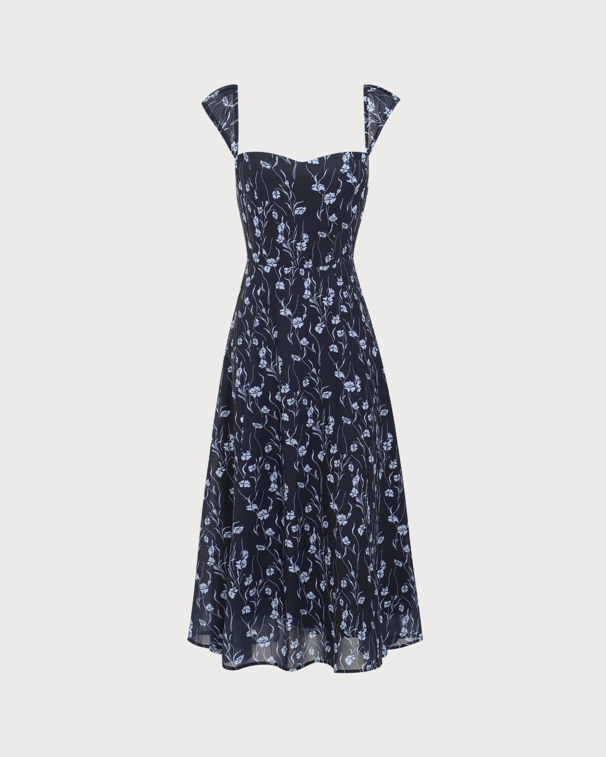 Fiery Floral Sweetheart Neck Midi Dress