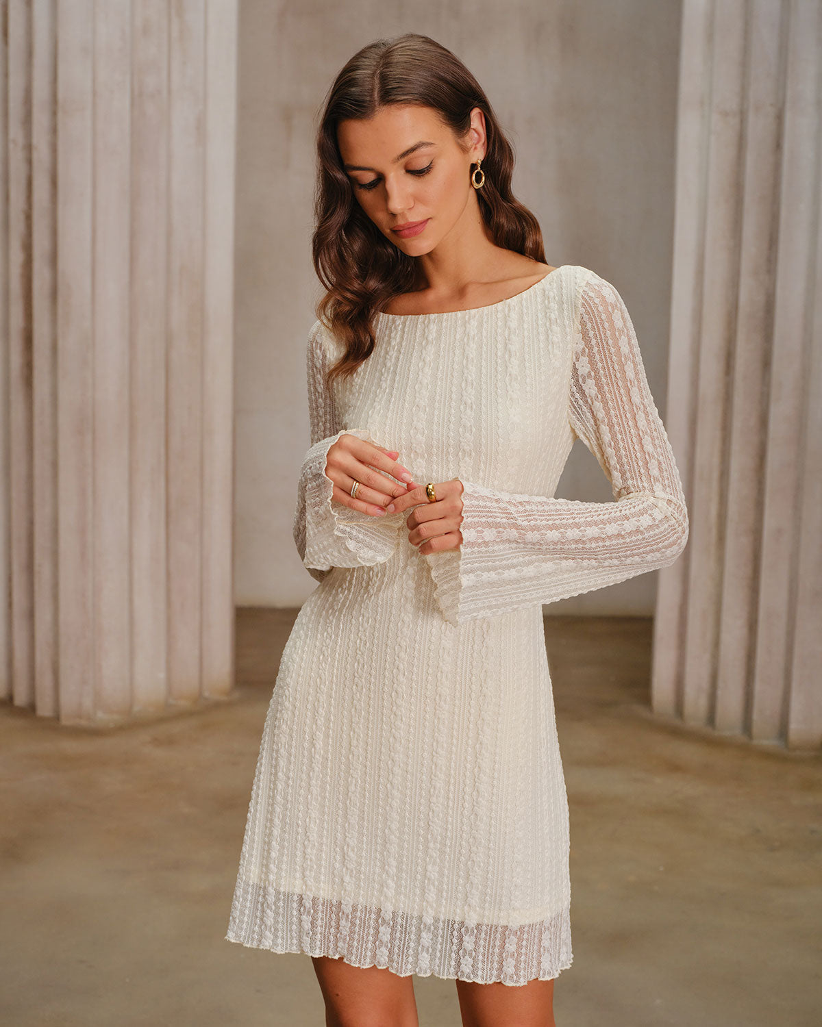 Blossom Bell Sleeve Lace Mini Dress