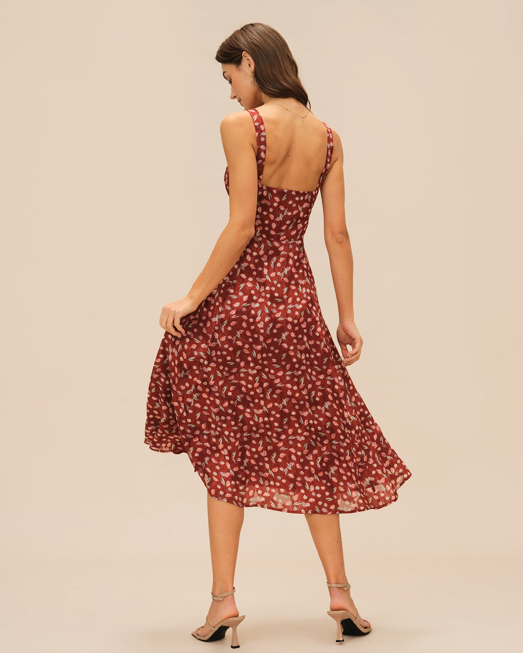 Crimson Garden Floral Slip Midi Dress