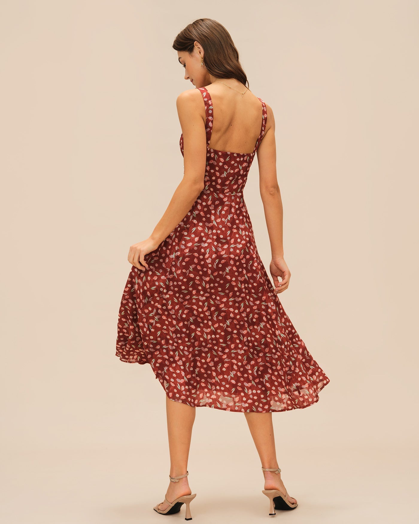 Crimson Garden Floral Slip Midi Dress