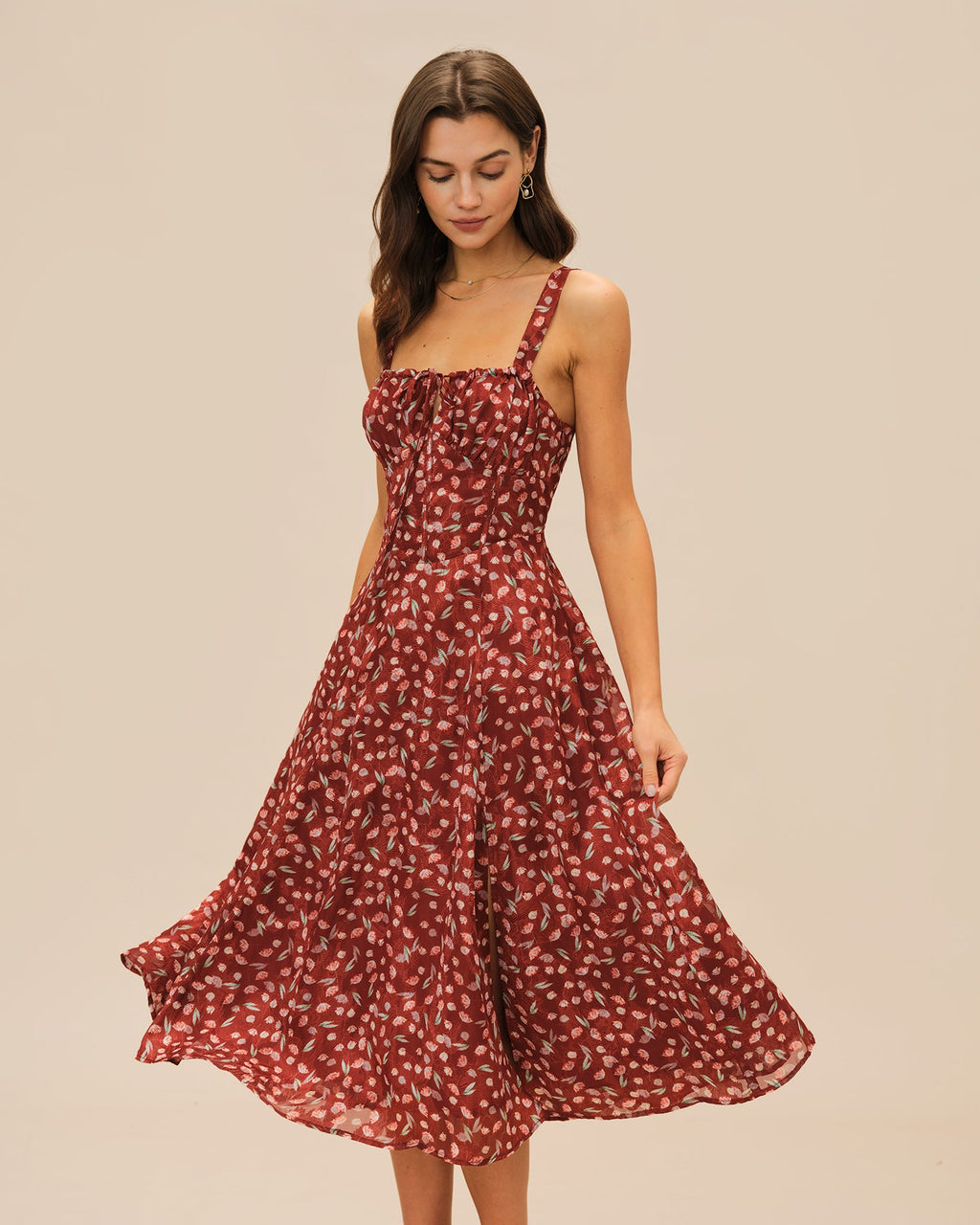 Crimson Garden Floral Slip Midi Dress