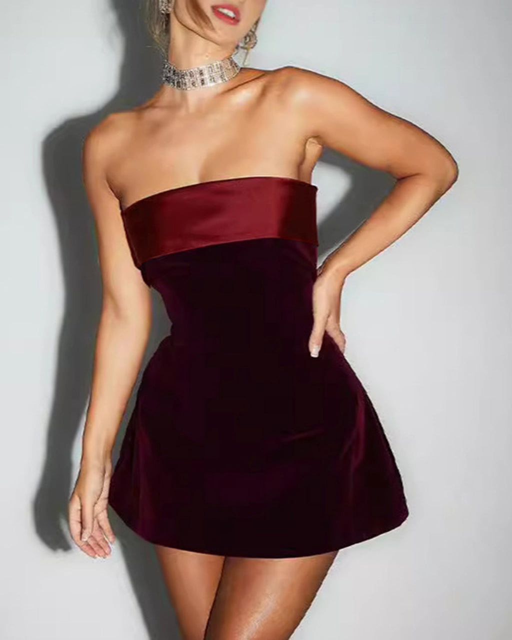 Stellar Wine Red Strapless Mini Cocktail Dress