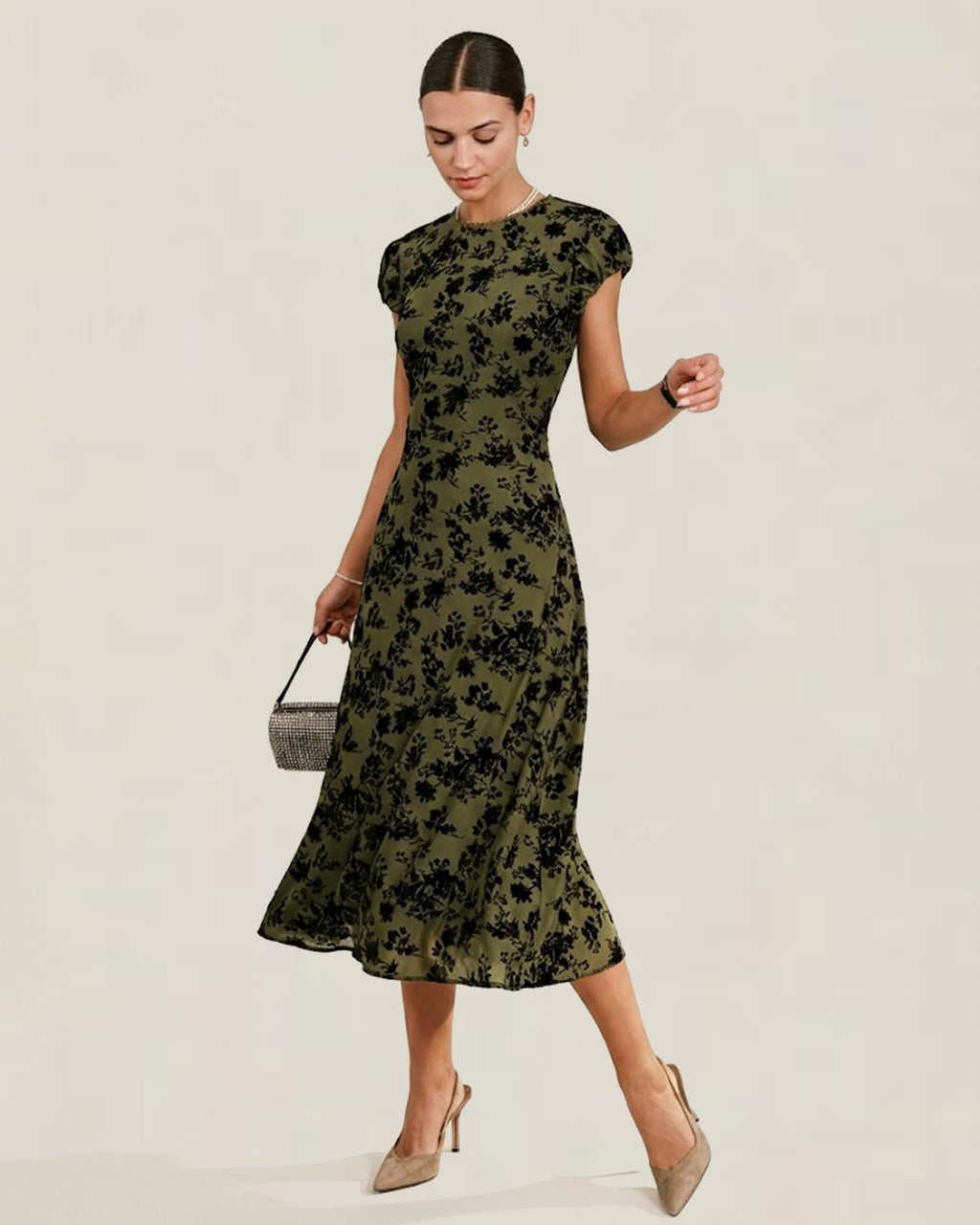 Breathable Floral Sleeve Summer Midi Dress