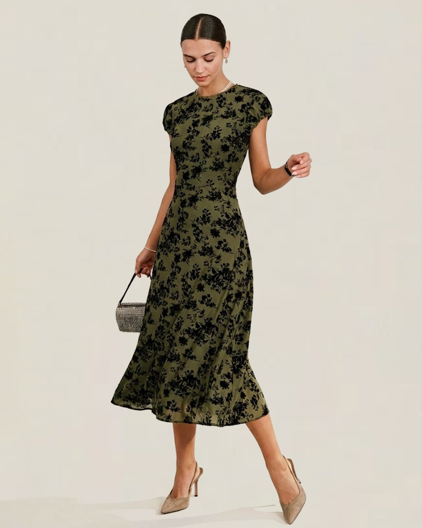 Breathable Floral Sleeve Summer Midi Dress