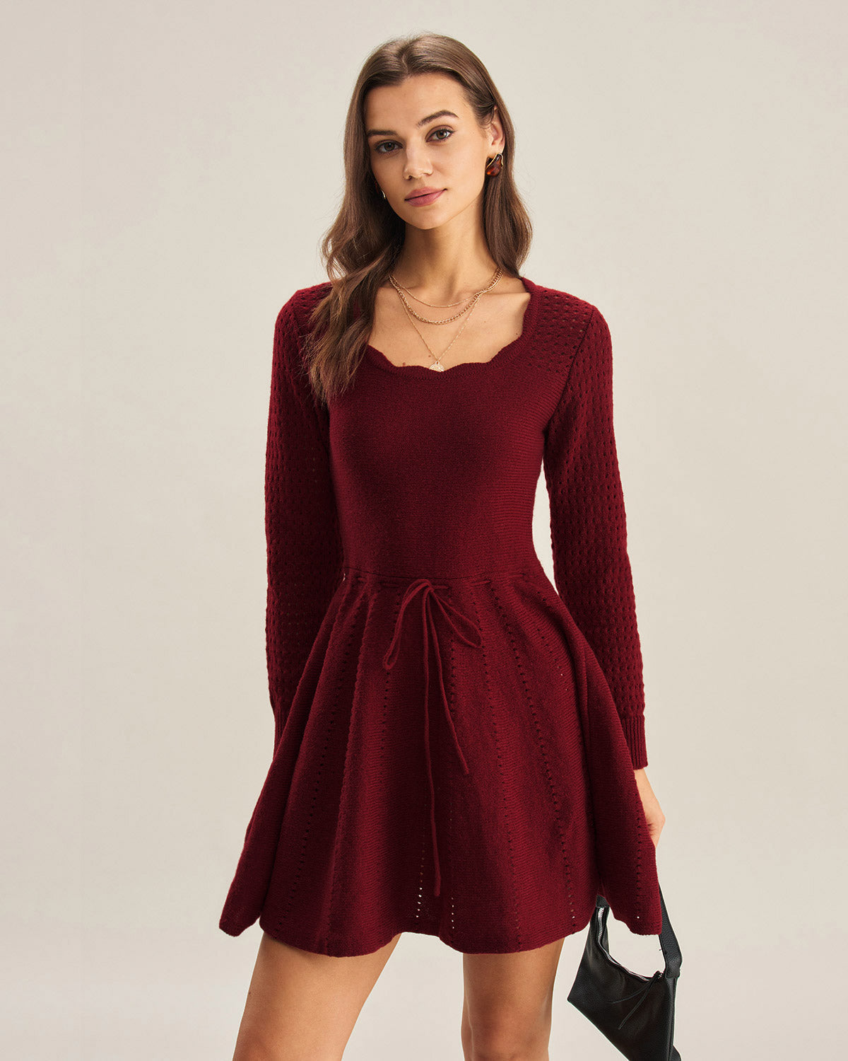 Chic Elegance Wine Red Sweater Dress
