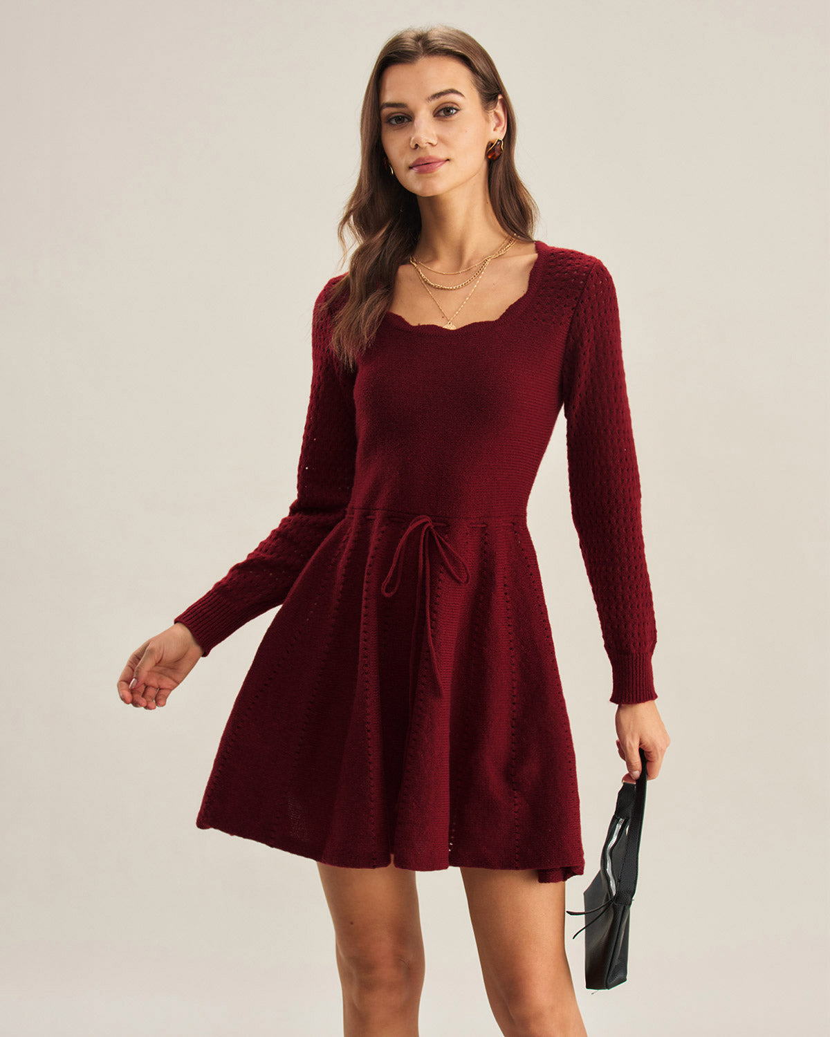 Chic Elegance Wine Red Sweater Dress