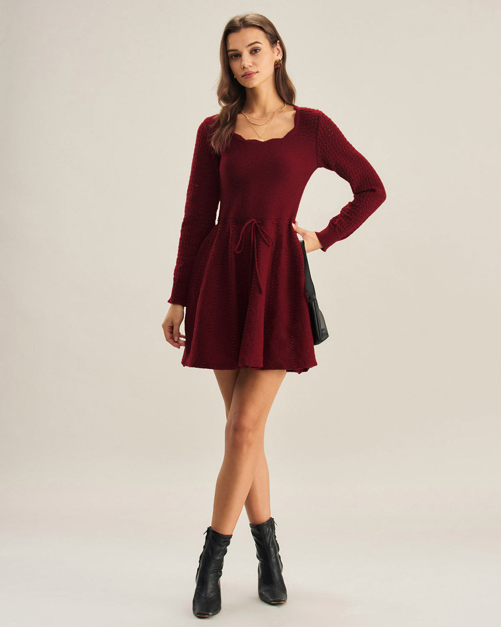 Chic Elegance Wine Red Sweater Dress