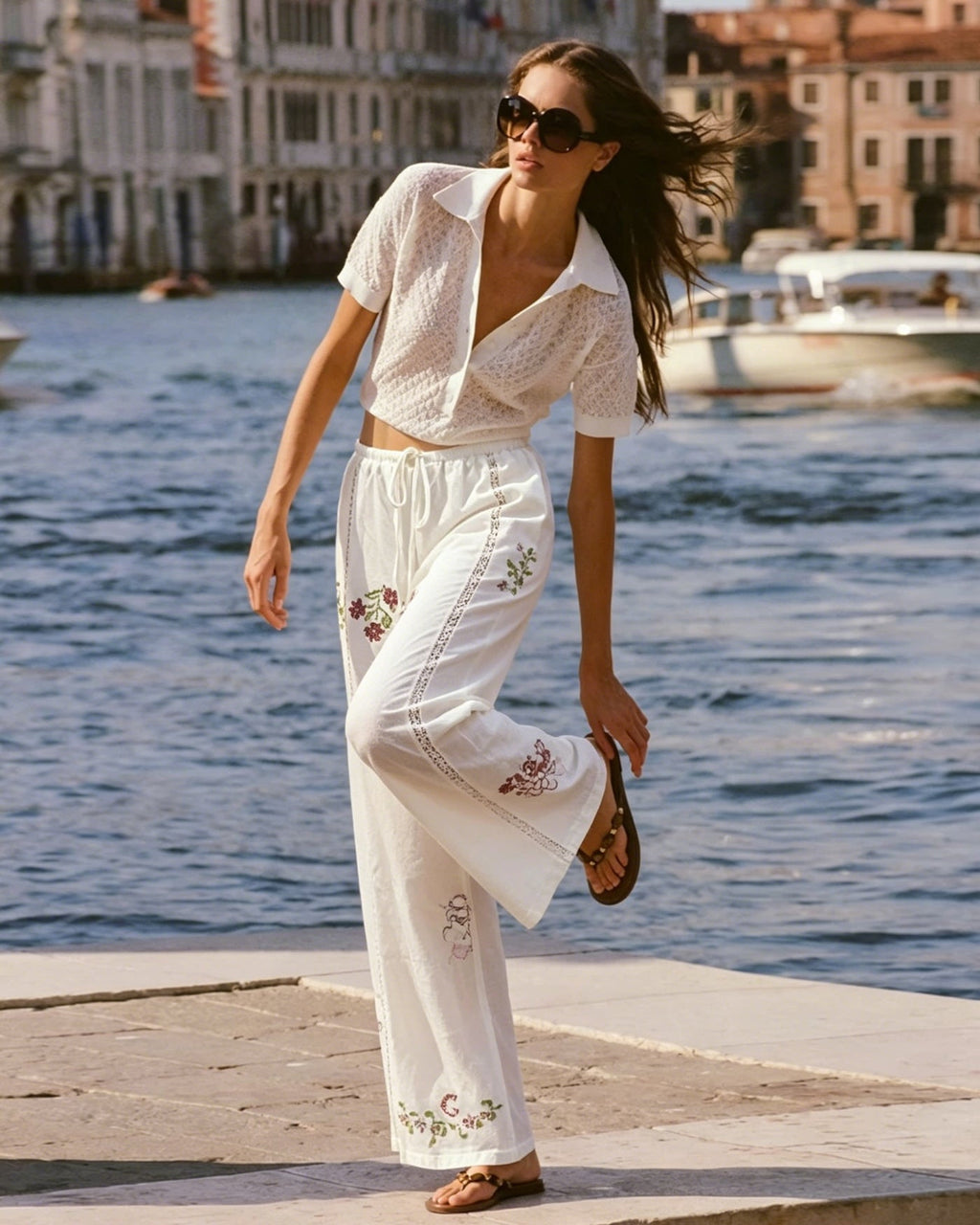 Juline Airy Floral Embroidery Pants