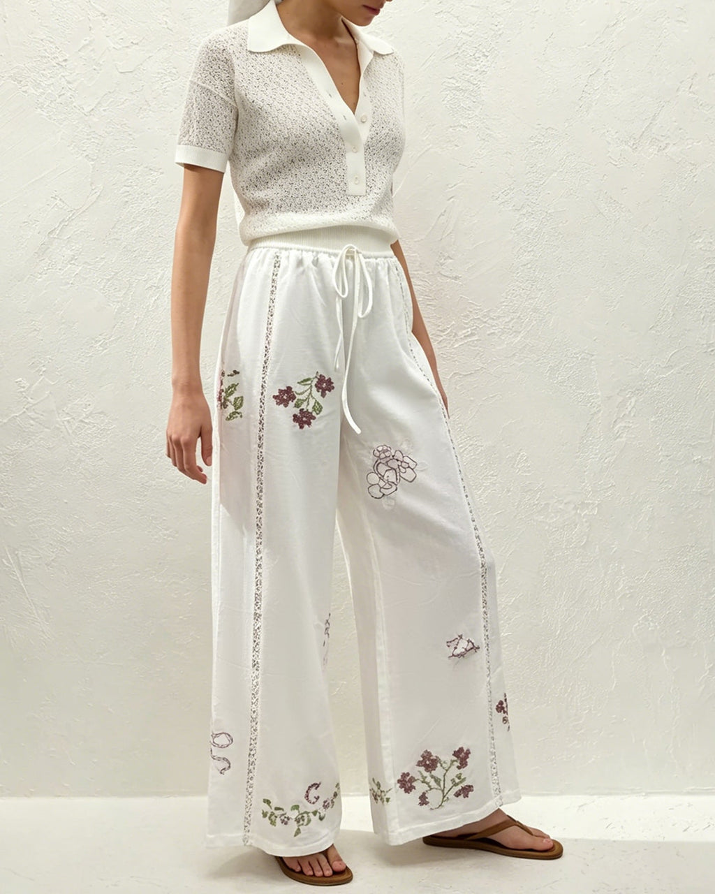 Juline Airy Floral Embroidery Pants