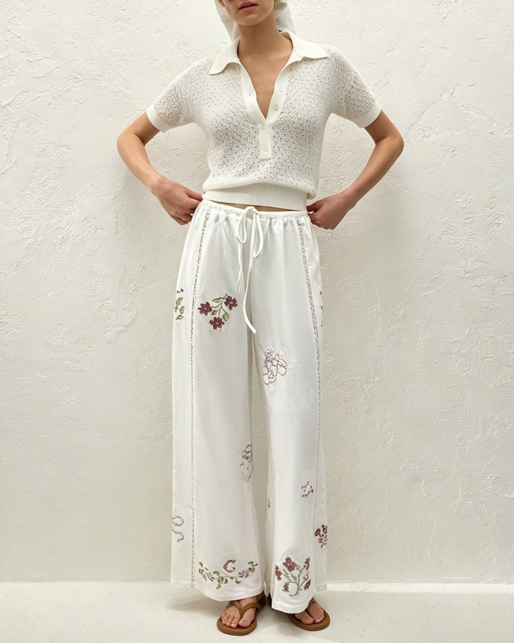Juline Airy Floral Embroidery Pants