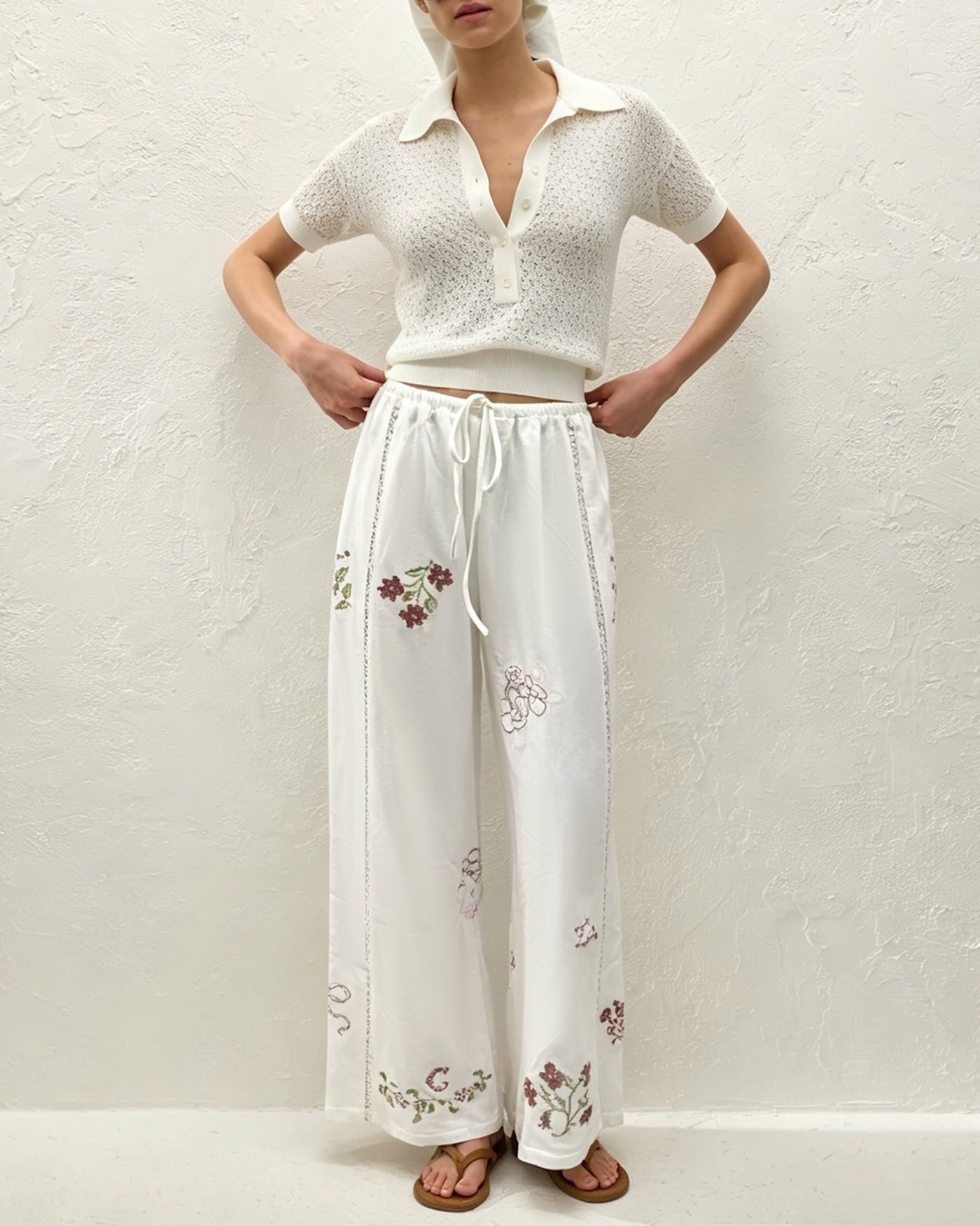 Juline Airy Floral Embroidery Pants