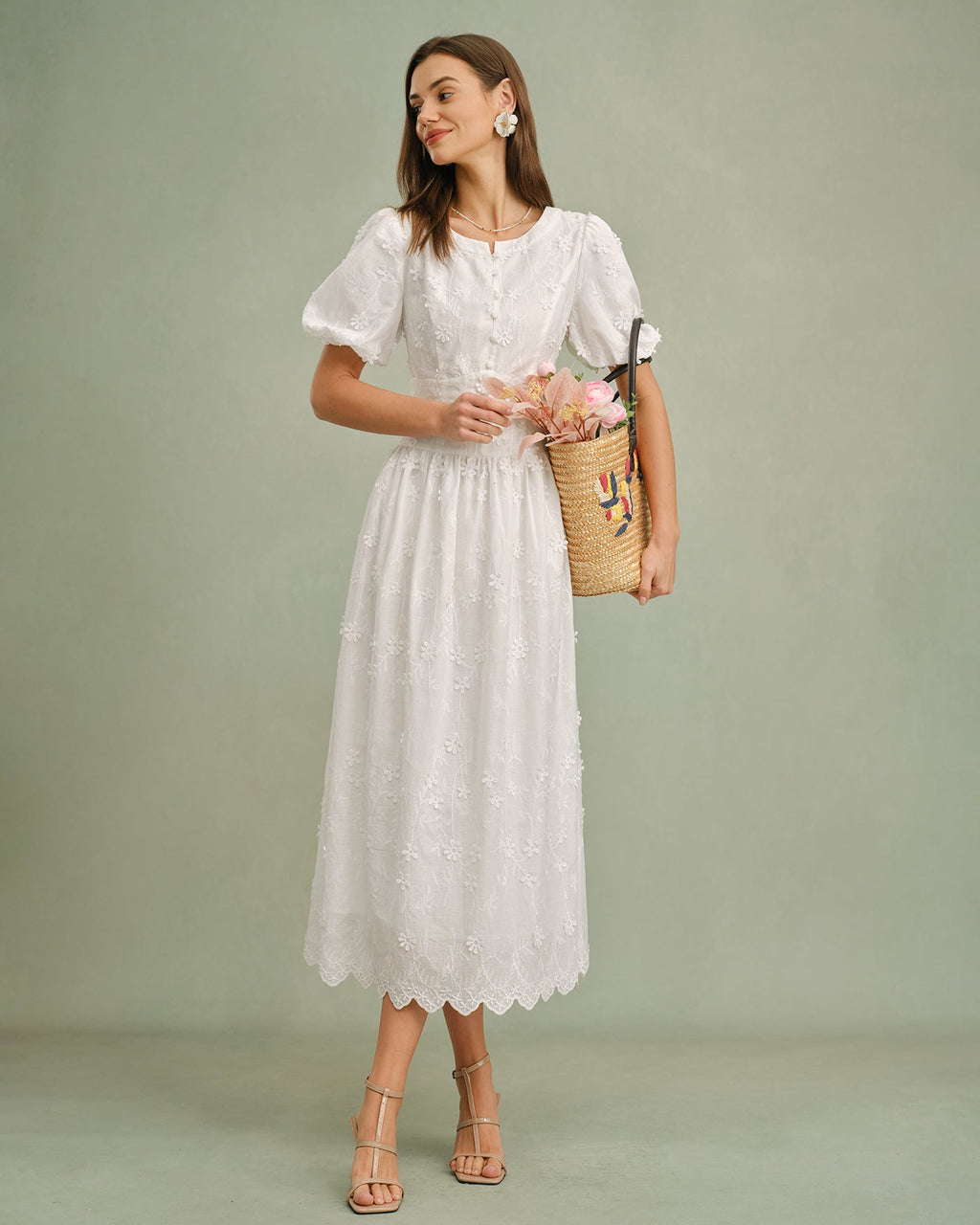 Daisy Fresh Floral Round Neck Midi Dress