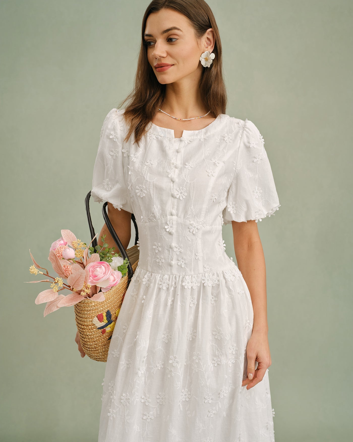 Daisy Fresh Floral Round Neck Midi Dress