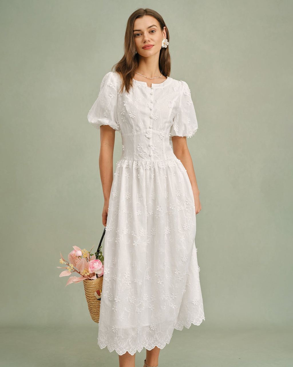 Daisy Fresh Floral Round Neck Midi Dress