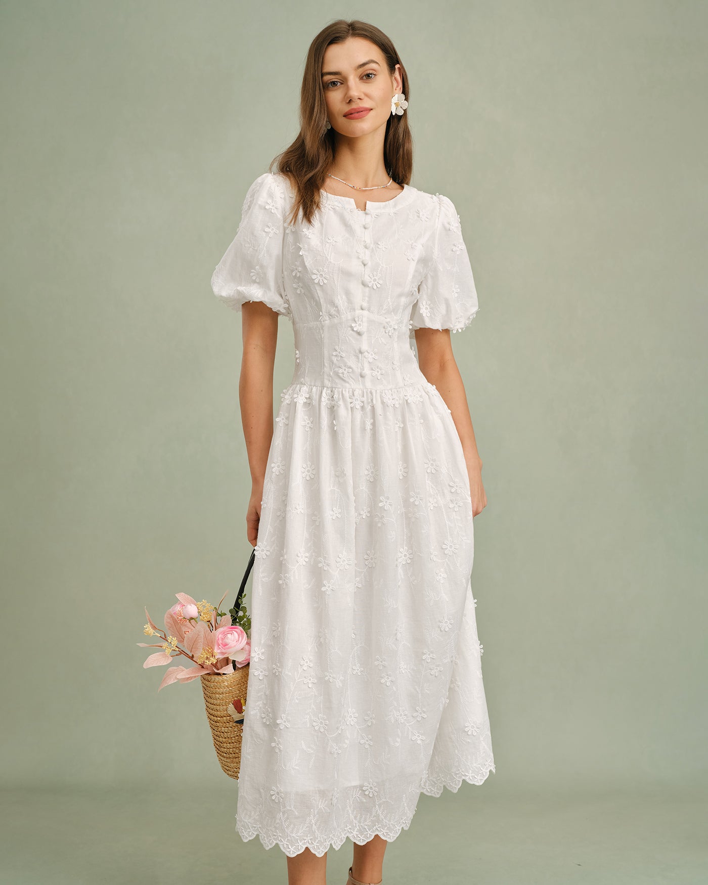 Daisy Fresh Floral Round Neck Midi Dress