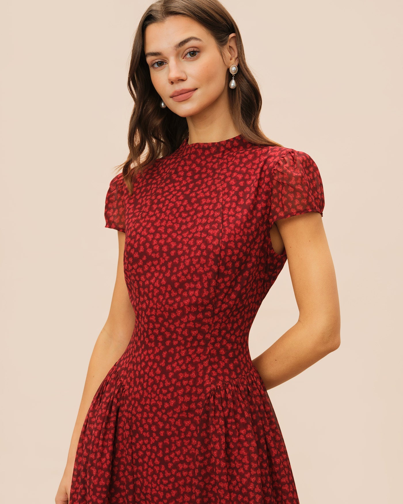 Cherry Blossom Sleeve Floral Maxi Dress In Red