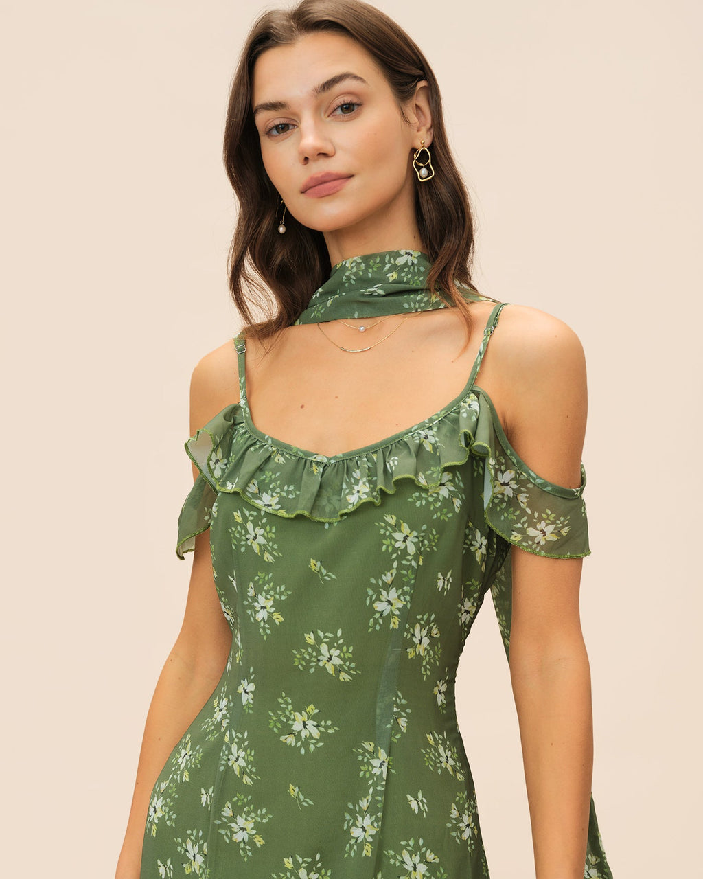 Green Ruffle Floral Summer Maxi Dress