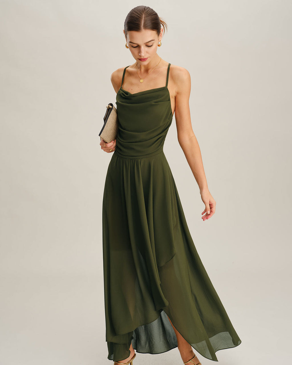 Sage Serenity Chiffon Slip Maxi Dress