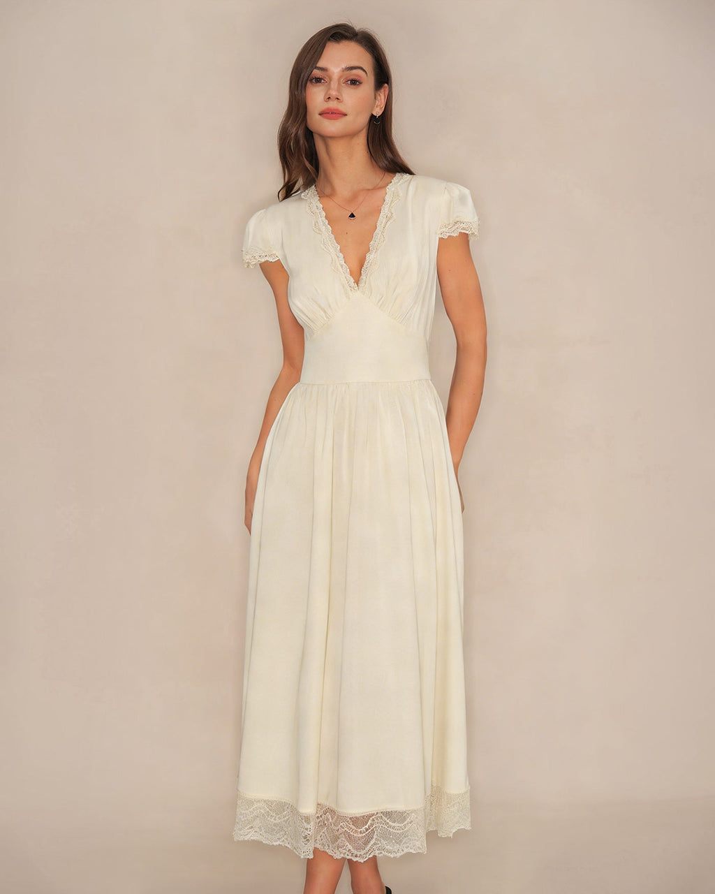 Petal Lace V-Neck Maxi Dress