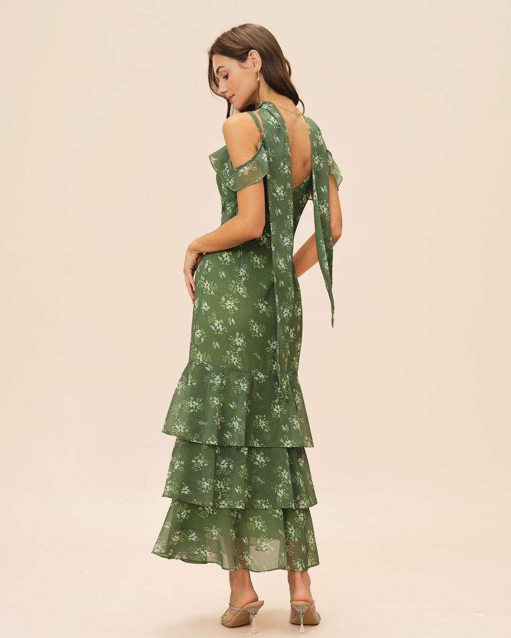 Green Ruffle Floral Summer Maxi Dress