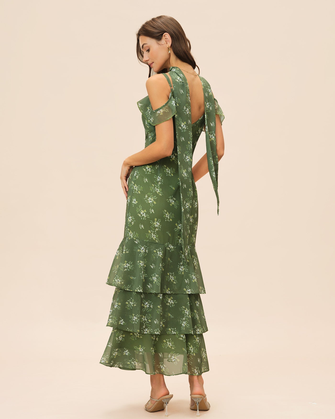 Green Ruffle Floral Summer Maxi Dress