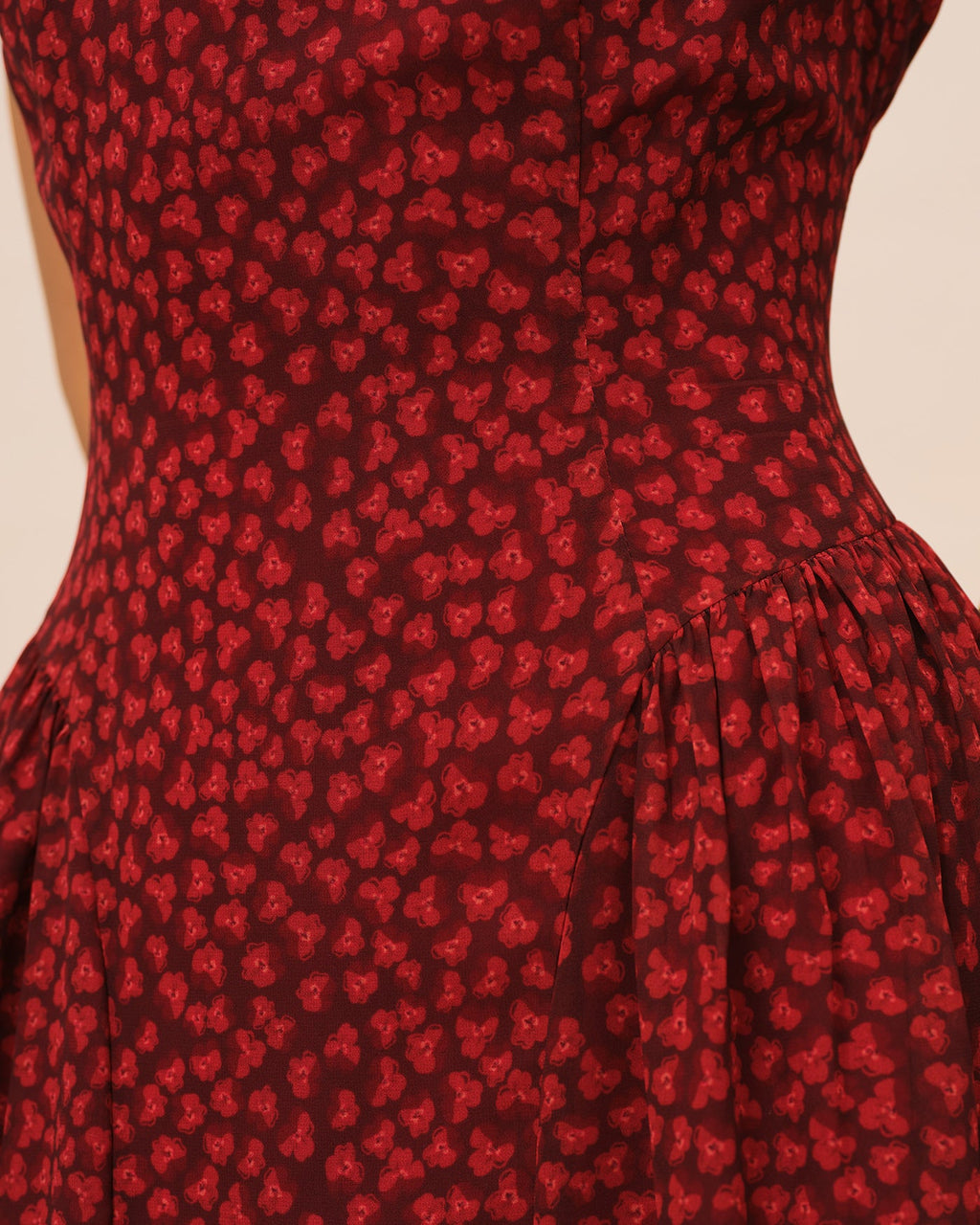 Cherry Blossom Sleeve Floral Maxi Dress In Red