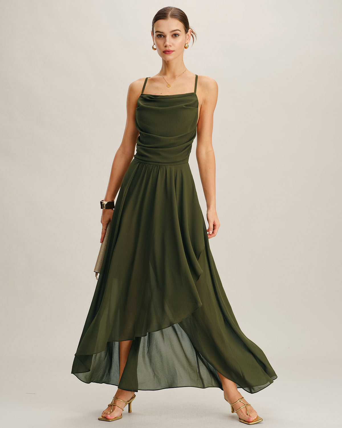 Sage Serenity Chiffon Slip Maxi Dress