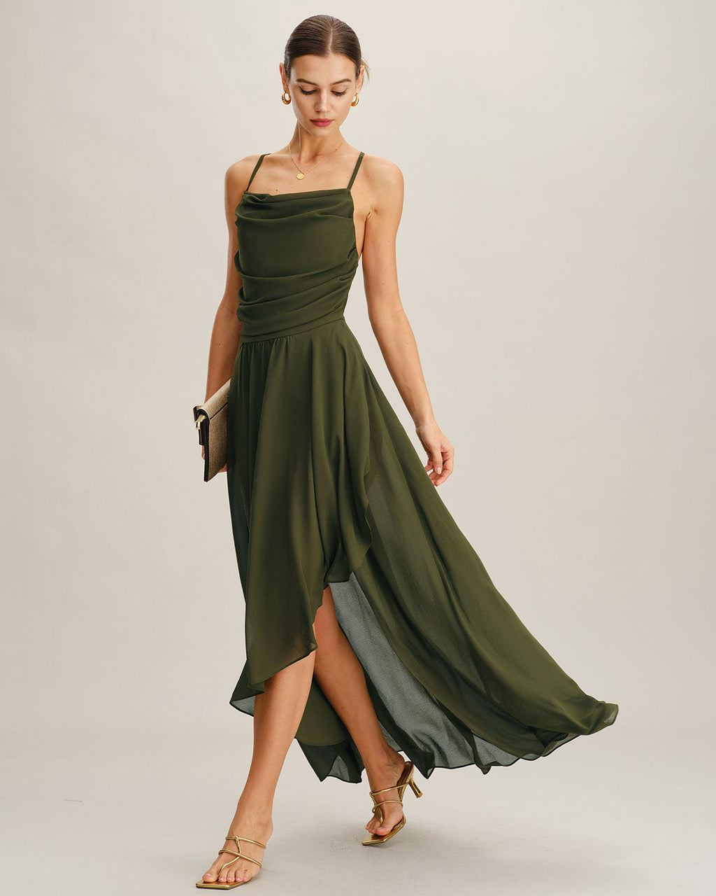 Sage Serenity Chiffon Slip Maxi Dress
